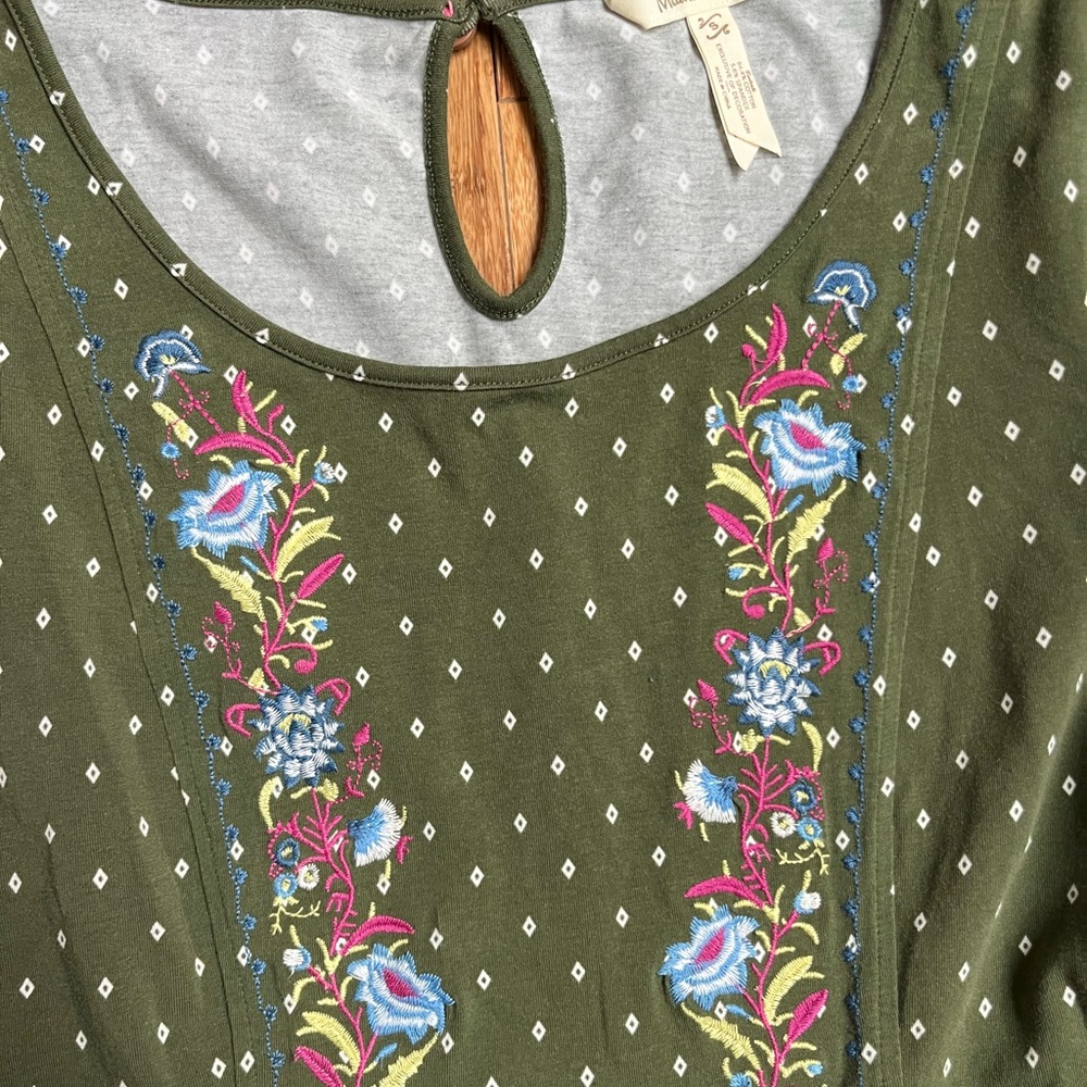 Matilda Jane Green Pin Dot Through Generations Bubble Sleeve Blouse Jersey Knit - Picture 4 of 5